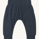 MORI leggings in navy. A ribbed style leggings made from bamboo and organic cotton. Features an elasticated waist and leg cuff for a comfortable fit.