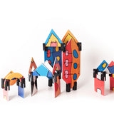Naef pop-out modelling kit built into small buildings on a white background
