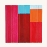 Flat lay of Naef Tigno coloured wooden blocks arranged by size and shade. Premium precision cut German wooden puzzle pieces made from ash wood.