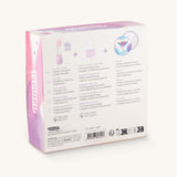 The back of the gift box showing the list of contents in the Namaki Nightingale Trio Children's beauty Gift Set. The set contains a pink coloured nail polish, a compact mirror and a raspberry lip balm. Namaki have a range of natural and organic face paint sets and makeup for kids available at Babipur.