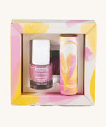 Namaki Swallow Trio Children's beauty Gift Set. The set contains a pink coloured nail polish, a compact mirror and a vanilla lip balm. Namaki have a range of natural and organic face paint sets and makeup for kids available at Babipur.