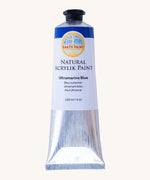 Natural Earth Paint ultramarine blue acrylic paint in a 120ml aluminium tube. Features a black screw cap