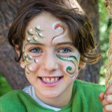 Close up of girl with a colourful flower painted on her cheek with Natural Earth eco-friendly kids face paint