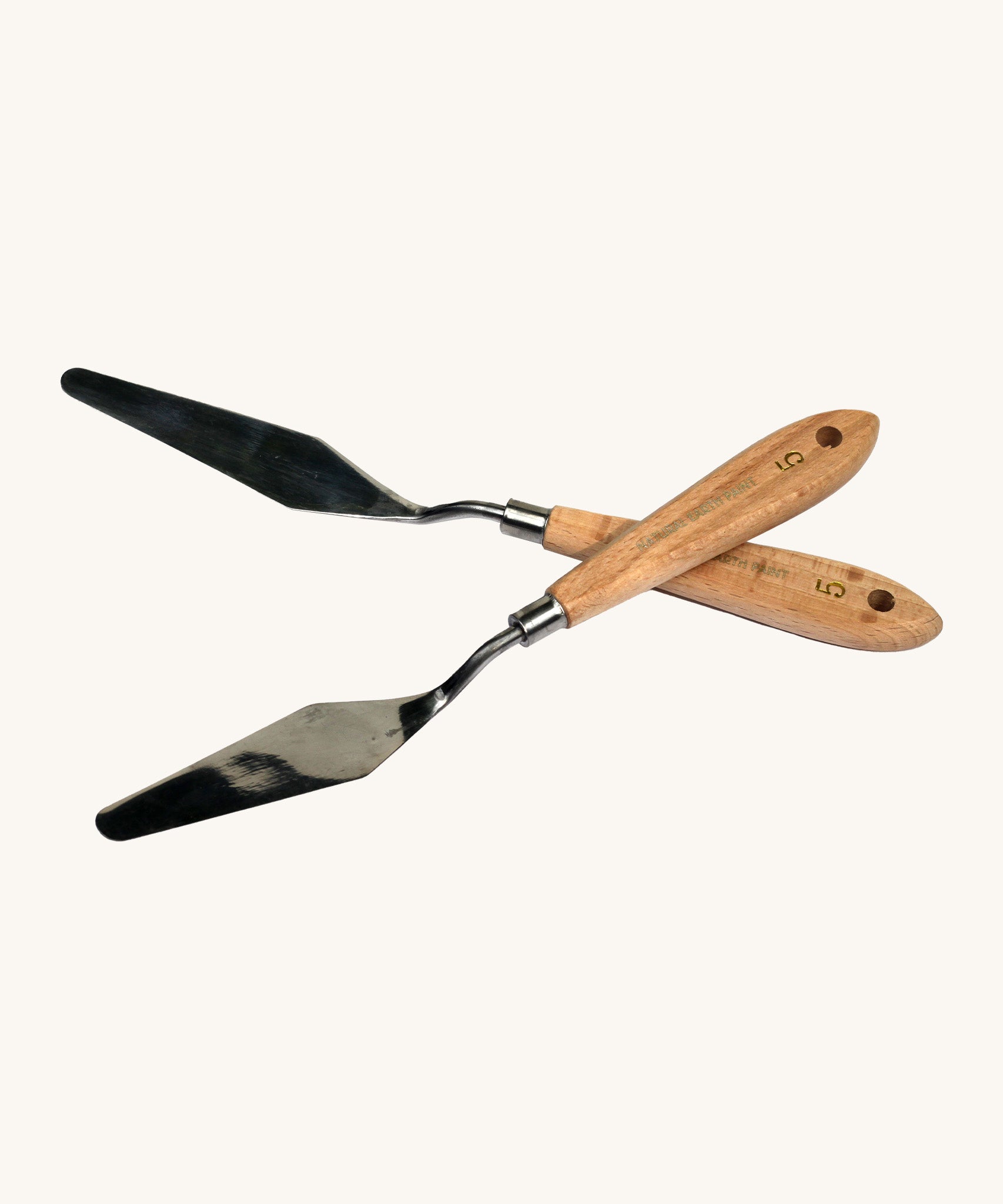 Natural Earth Paint palette knife, showing the metal head for mixing paint and a smooth wooden handle for comfortable handling