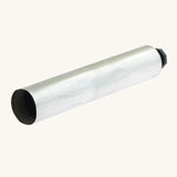 Back view of the blank flexible aluminium tube from Natural Earth Paint. Features a hole to pour the paint inside and pinch to keep the contents inside