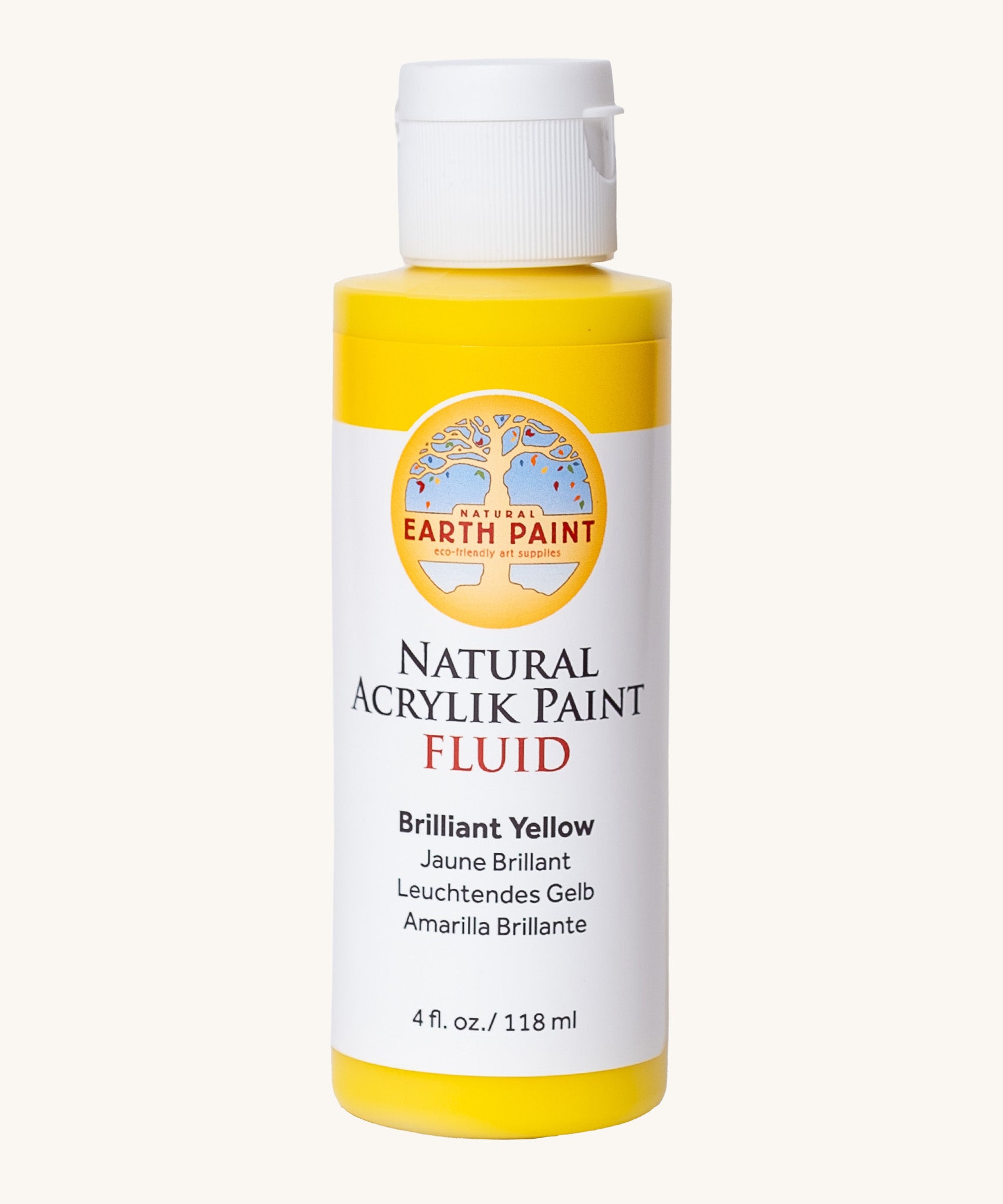 Natural Earth Paint brilliant yellow acrylic paint in a 118ml bottle