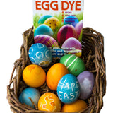 Eggs dyed using the Natural Earth Paint Egg Dye Kit placed in a wicker basket