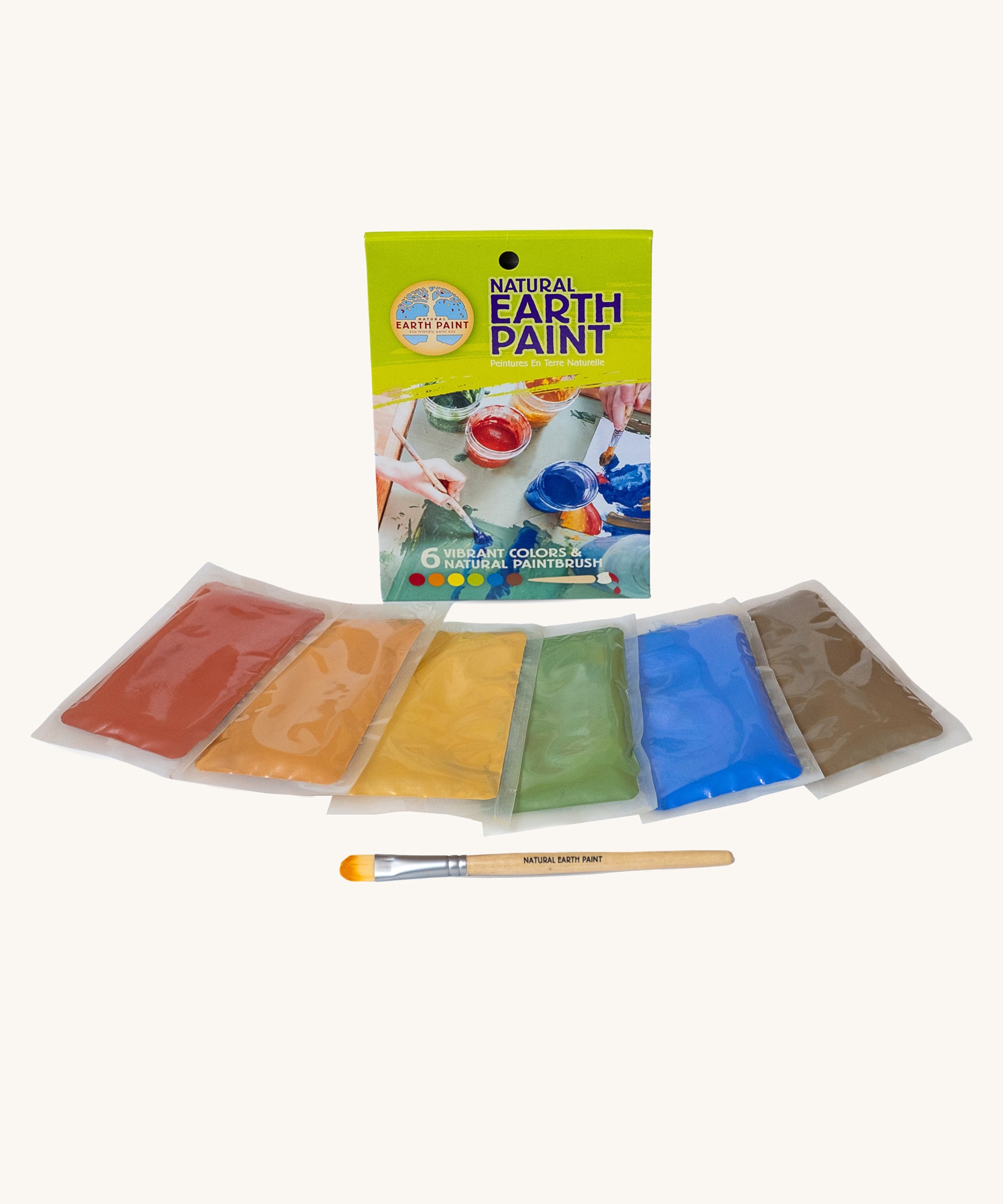 Natural Earth Petite Paint Kit. 6 sachets of plaint powder and a wooden paint brush.