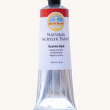 Natural Earth Paint scarlet red acrylic paint in a 120ml aluminium tube. Features a black screw cap