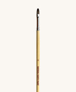 A close up view of the size 6 Natural Earth paint brush showing the wooden handle and brand name printed on the side
