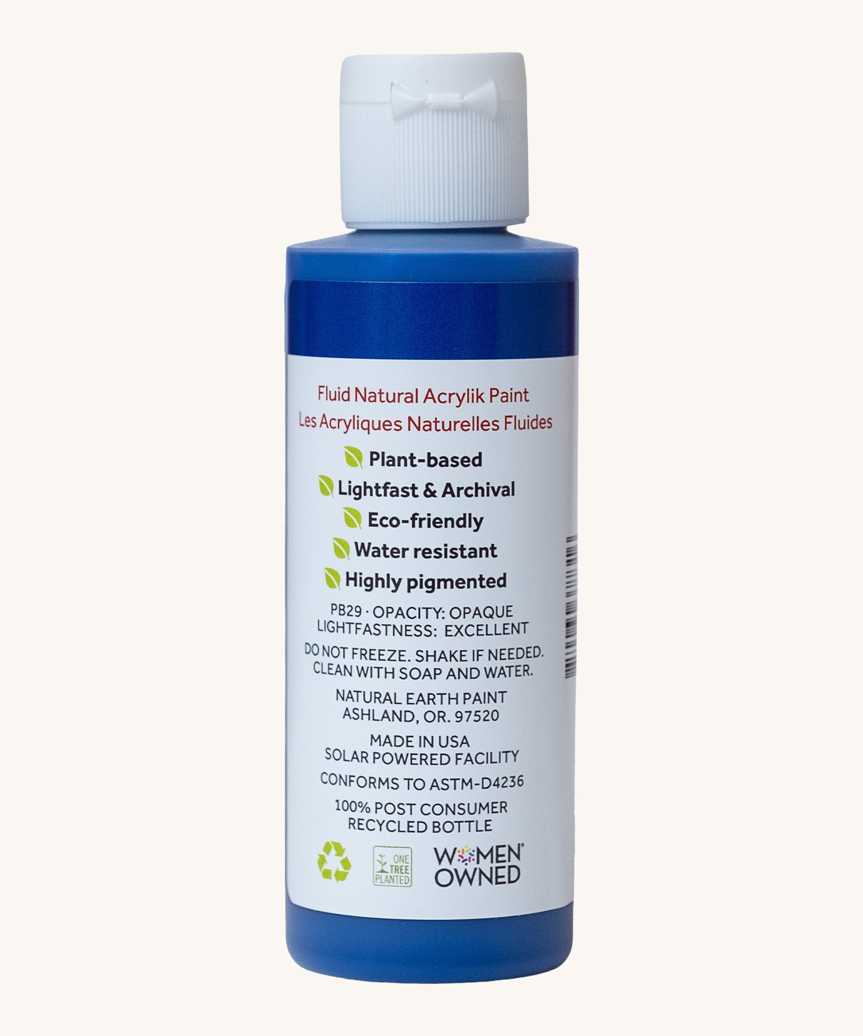 Back view of the Natural Earth Paint ultramarine blue acrylic paint