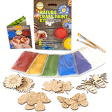 Natural Earth Paint Nature Craft Paint Kit. The contents of the kit are shown around the box and contains wooden shapes, brushes and paint powders.