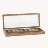 Natural Earth Paint wooden palette with a brush holder made for holding and mixing watercolour paints is a flip style palette and features 18 sections for paint and a section to hold pain brushes with a large blank mixing panel.