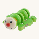 Nic Toys wooden Willy the centipede grasper. Features little green blocks as feed and a playful face with a red nose.