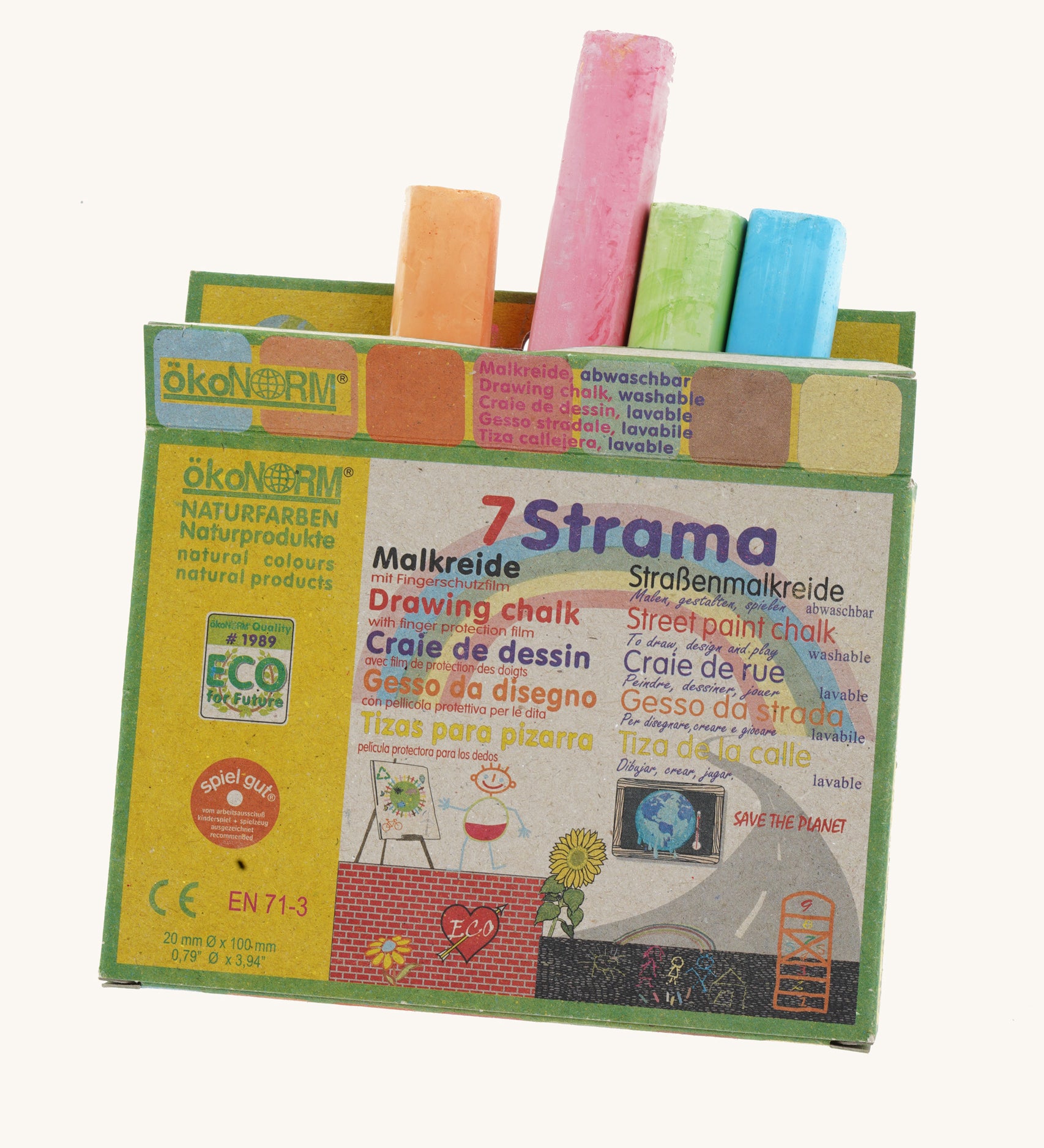 The OkoNorm 7 Coloured Chalks in a cardboard packaging box.