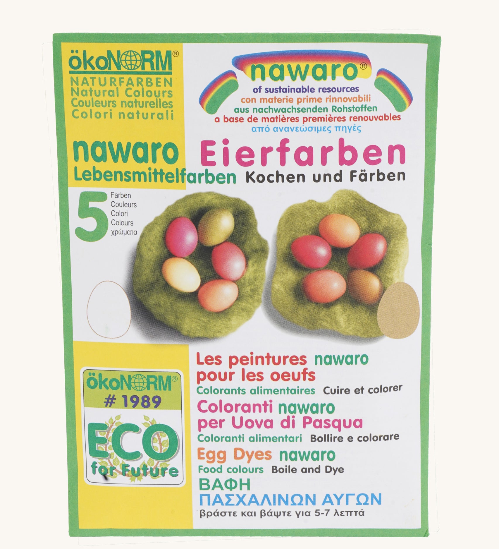 The OkoNorm Easter Crafts Egg Dye Kit in their paper packet packaging.