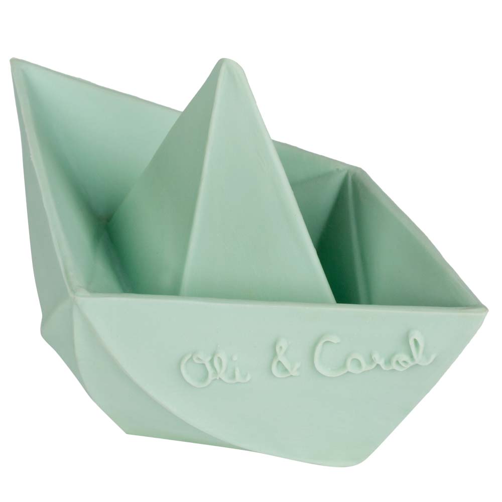 Oli & Carol Giocattolo Da Bagno In Gomma Naturale – Barchetta Origami Menta – 11 Cm – Massaggiagengive