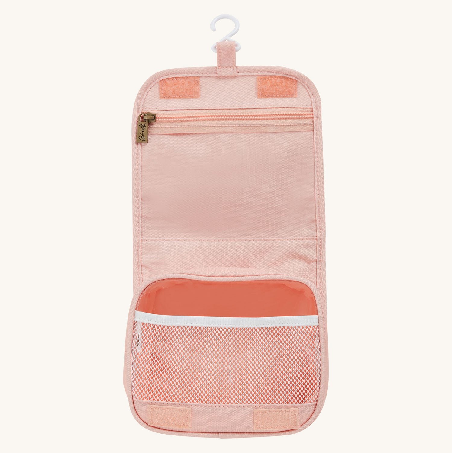 Olli Ella See-Ya Wash Bag with a Pink Daisies print shown open pictured on a plain background