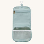 Olli Ella See-Ya Wash Bag in a Steel Blue colour shown open pictured on a plain background
