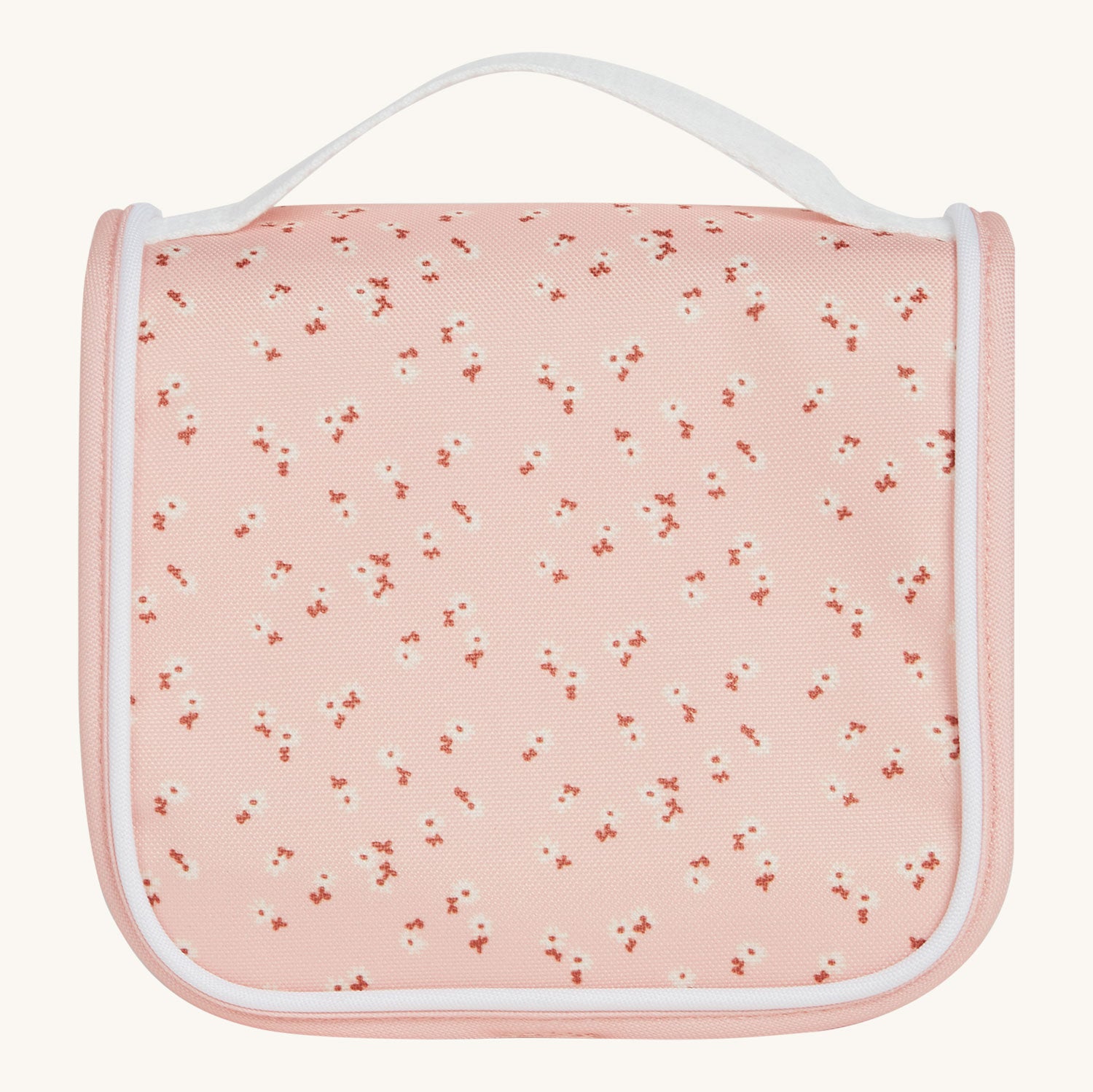 Olli Ella See-Ya Wash Bag with a Pink Daisies print pictured on a plain background