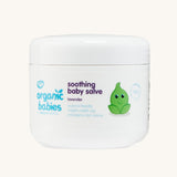 Organic Babies Soothing Baby Salve on a plain background.