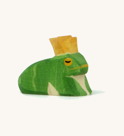 Ostheimer miniature wooden frog king toy figure. This wooden figure is part of a large range of expertly hand crafted wooden toys here at Babipur.