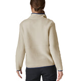 The back of the Patagonia marsupial natural a retro pile fleece showing the light blue trim on the collar and hem. Available at Babipur.