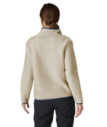 The back of the Patagonia marsupial natural a retro pile fleece showing the light blue trim on the collar and hem. Available at Babipur.