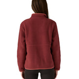 The back of the Patagonia marsupial sequoia retro pile fleece showing the light red trim on the collar and hem.