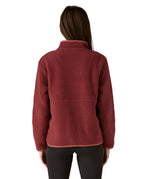 The back of the Patagonia marsupial sequoia retro pile fleece showing the light red trim on the collar and hem.