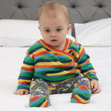 and a top knotted hat and footed baby trousers