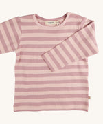 Pigeon Organics pink Breton stripe t-shirt - GOTS organic cotton t-shirt with long sleeves and shoulder popper fasteners. Features a pink striped design