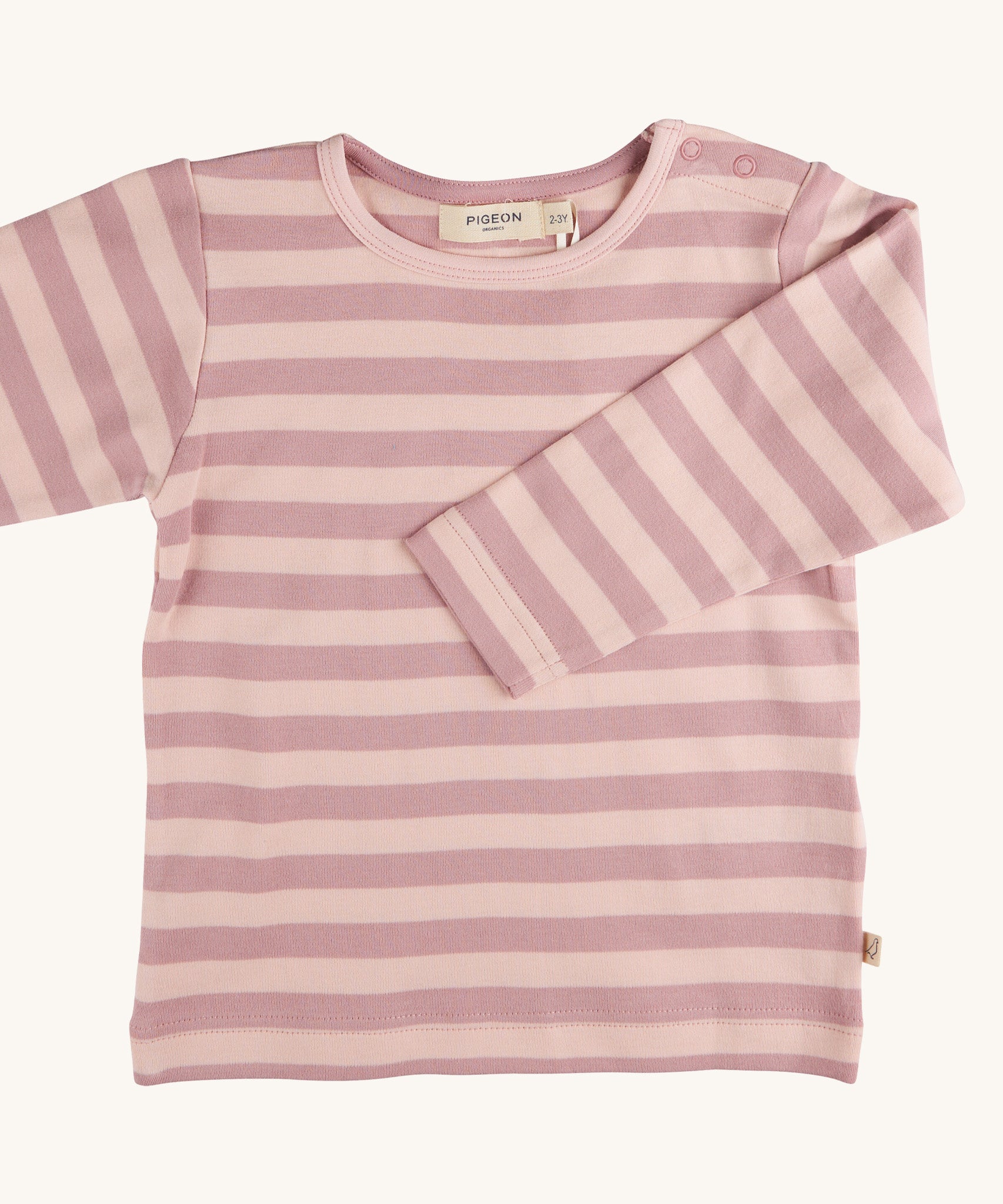 Pigeon Organics pink Breton stripe t-shirt - GOTS organic cotton t-shirt with long sleeves and shoulder popper fasteners. Features a pink striped design