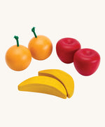 The Plan Toys Produce Set - wooden play food fruit including two Apples, Oranges & Bananas.