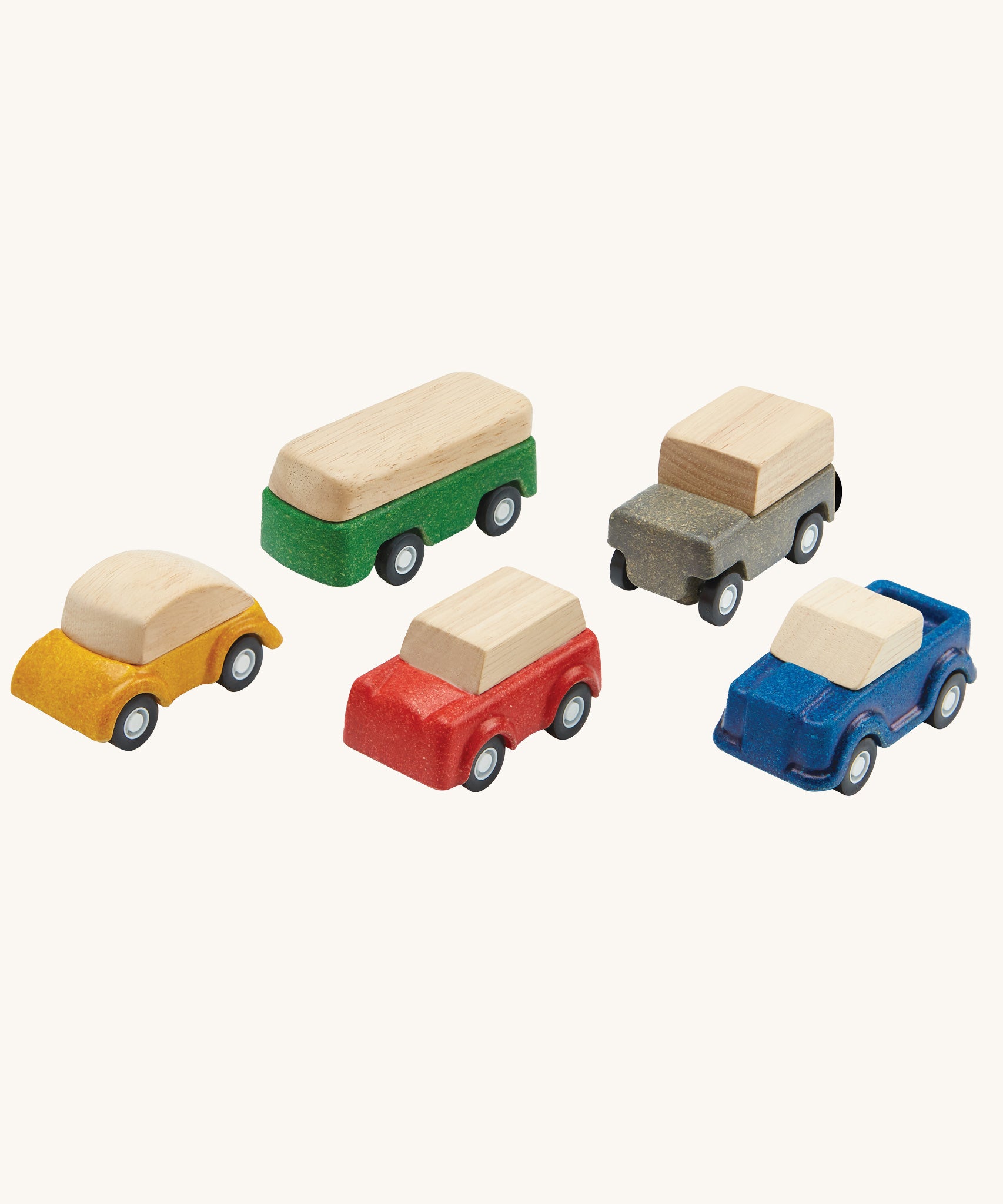 The PlanToys Planworld Cars on a plain background.