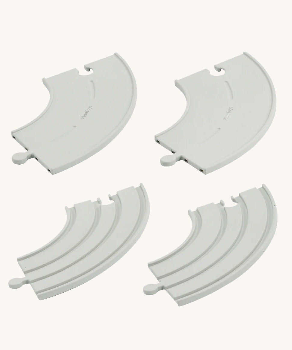 Plan Toys Rubber Road and Rail Extension Curves on a plain background.