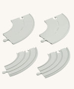 Plan Toys Rubber Road and Rail Extension Curves on a plain background.