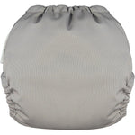 The back of The Close Pop-In reusable cloth nappy with adjustable velcro, in Cloud Grey.