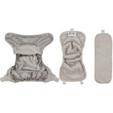 All three parts of the Close Pop-In reusable cloth nappy with adjustable velcro