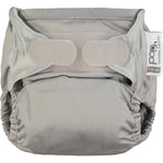 The Close Pop-In reusable cloth nappy with adjustable velcro, in cloud grey.