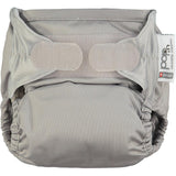 The Close Pop-In reusable cloth nappy with adjustable velcro, in cloud grey.
