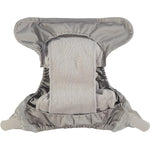 The inside of an opened Close Pop-In reusable cloth nappy with adjustable velcro, in Cloud grey.