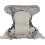 The inside of an opened Close Pop-In reusable cloth nappy with adjustable velcro, in Cloud grey.