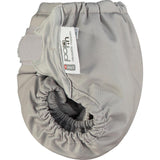 A side view of the Close Pop-In reusable cloth nappy with adjustable velcro, in Cloud grey.