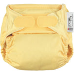 The Close Pop-In reusable cloth nappy with adjustable velcro, in sunshine yellow.