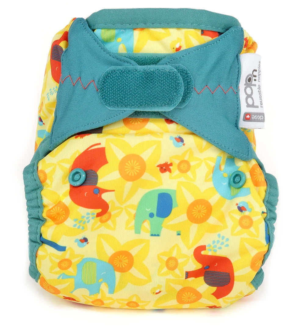 The Close Pop-In x Babipur exclusive reusable nappy wrap, in a Babipur Dewi Daffodil print
