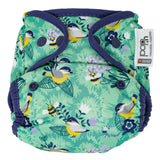 The Close Pop-In +bamboo reusable cloth nappy with adjustable popper closures, in a round the garden print