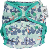 The Close Pop-In +bamboo reusable cloth nappy with adjustable popper closures, in a snow leopard print