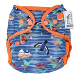 The Close Pop-In +bamboo reusable cloth nappy with adjustable popper closures, in a twilight garden print