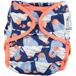 The Close Pop-In +bamboo reusable cloth nappy with adjustable popper closures, in a walrus print